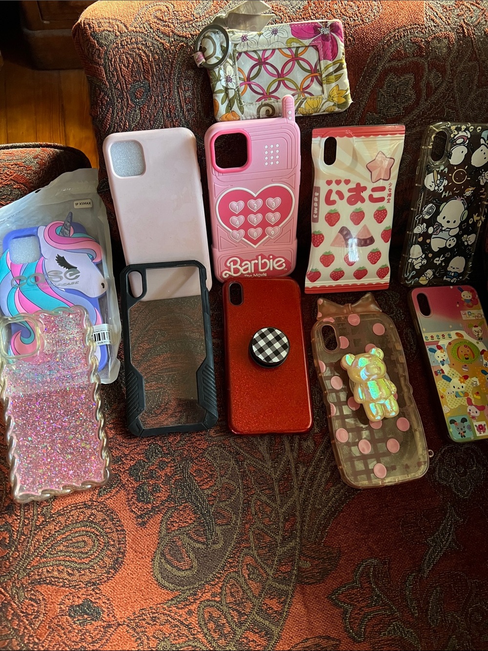 Vera Bradley Coin Purse and Pink Multicolor Glitter & Novelty Phone Case Set